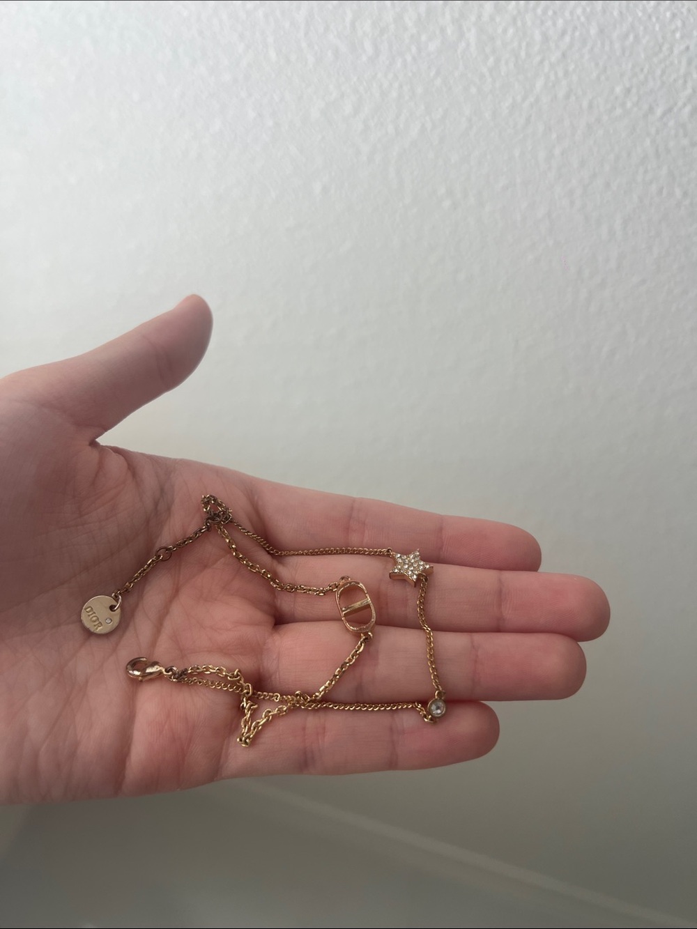 Dior Gold Star & Pearl Double Chain Bracelet